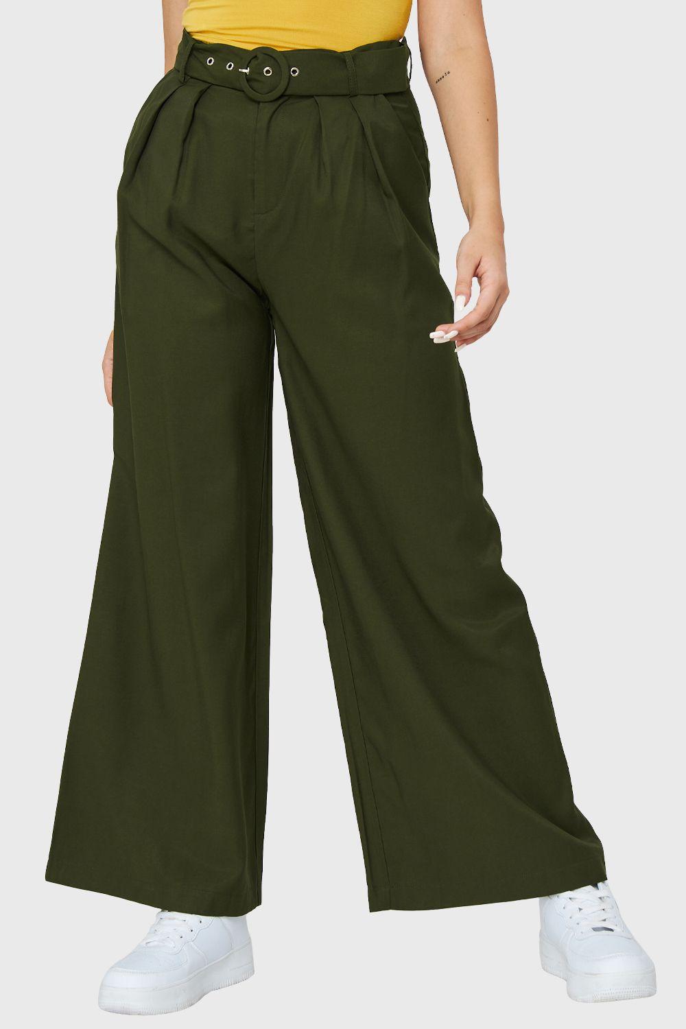 Pantalón Palazzo Hebilla Oliva Nicopoly-0