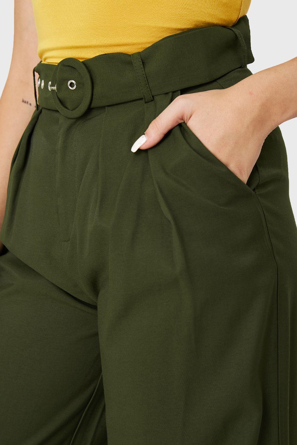 Pantalón Palazzo Hebilla Oliva Nicopoly-5