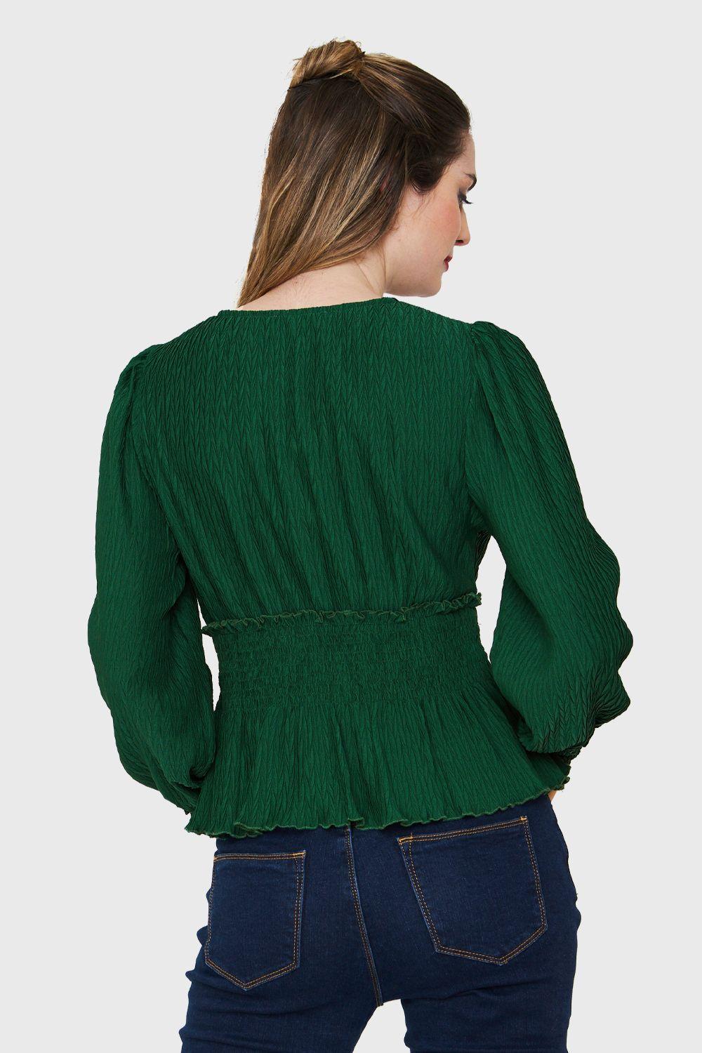 Blusa Peplum Tipo Crepé Verde Nicopoly-3