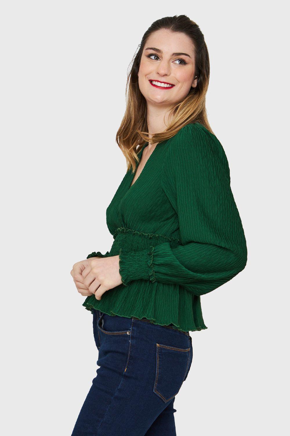 Blusa Peplum Tipo Crepé Verde Nicopoly-2