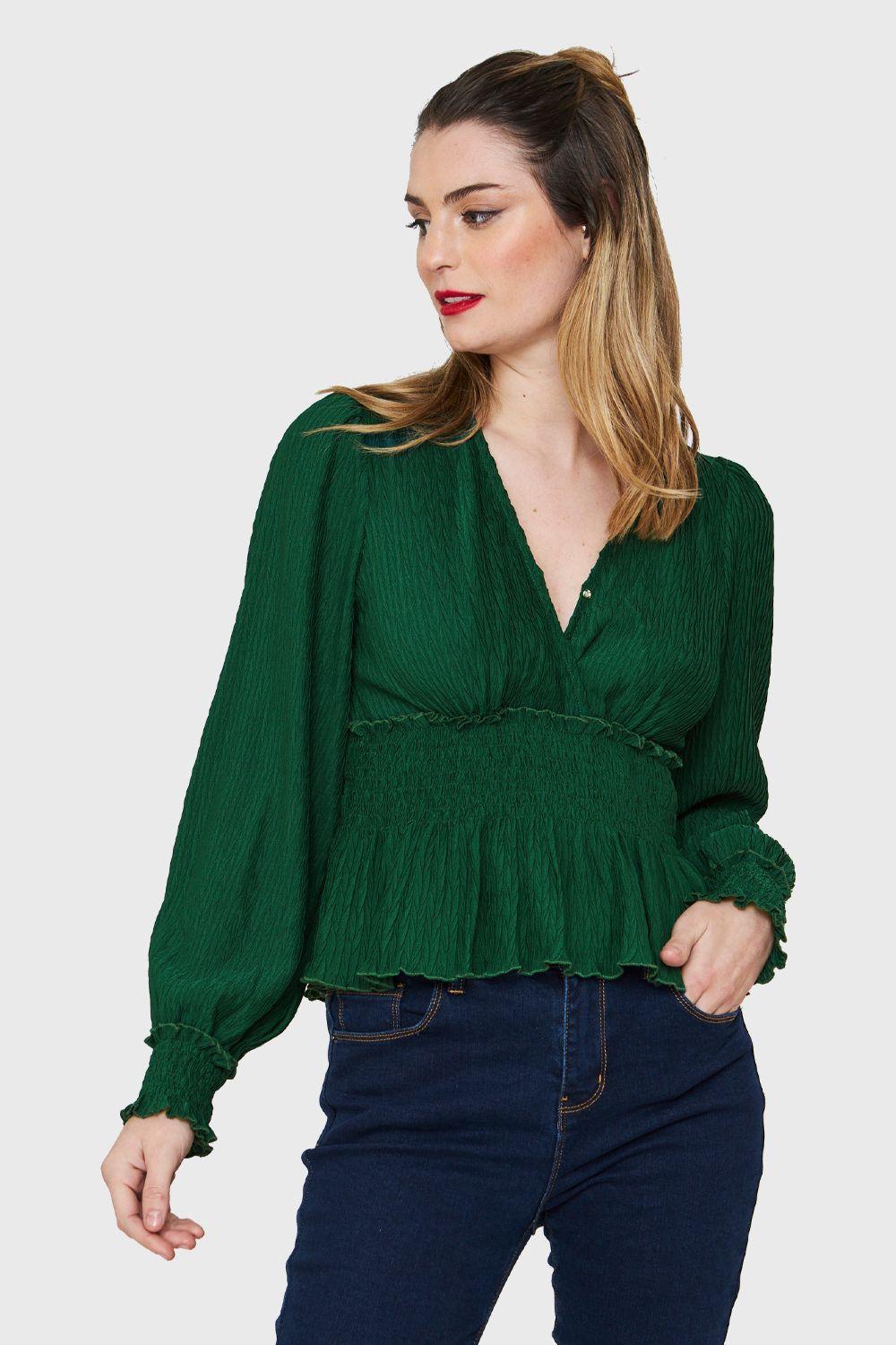 Blusa Peplum Tipo Crepé Verde Nicopoly-0