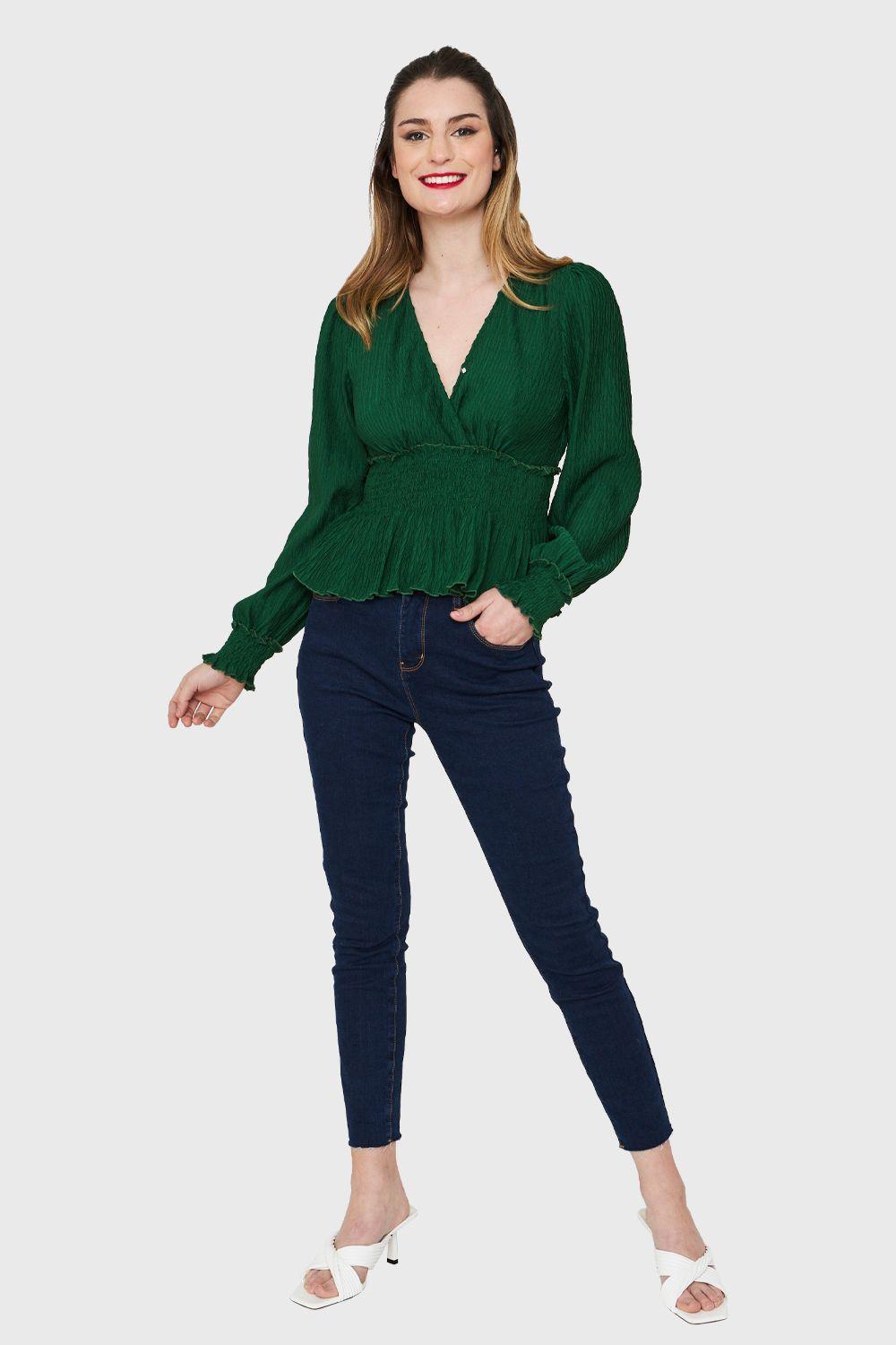 Blusa Peplum Tipo Crepé Verde Nicopoly-1