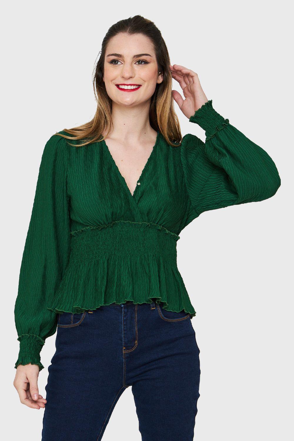 Blusa Peplum Tipo Crepé Verde Nicopoly-4