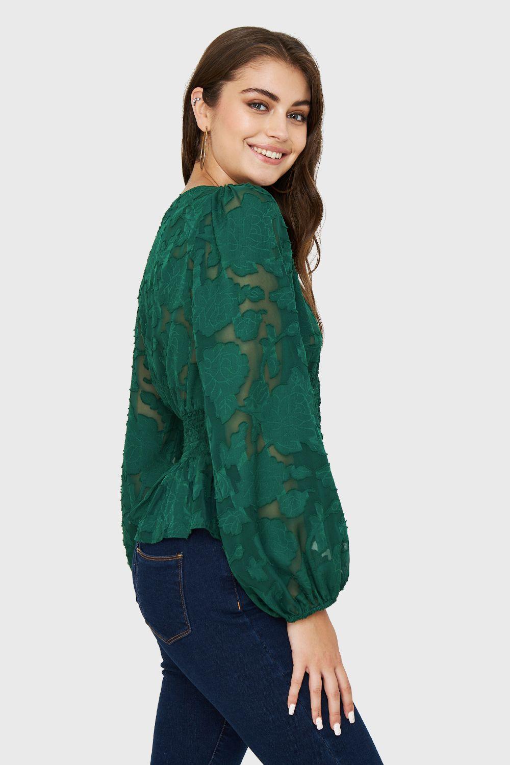 Blusa Transparente Flores Verde Nicopoly-2