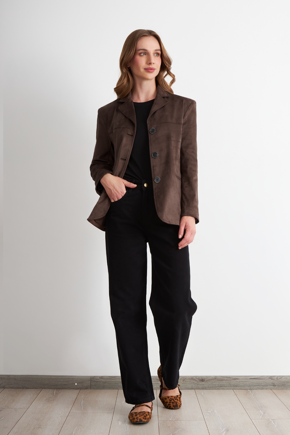 Blazer Oversize Tipo Gamuza Café Nicopoly-1