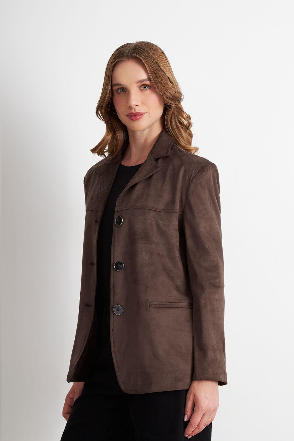 Blazer Oversize Tipo Gamuza Café Nicopoly-2
