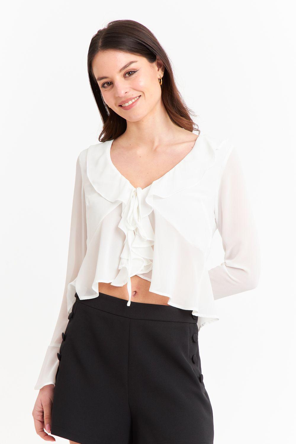 Blusa Vuelos Manga Larga Blanco-0