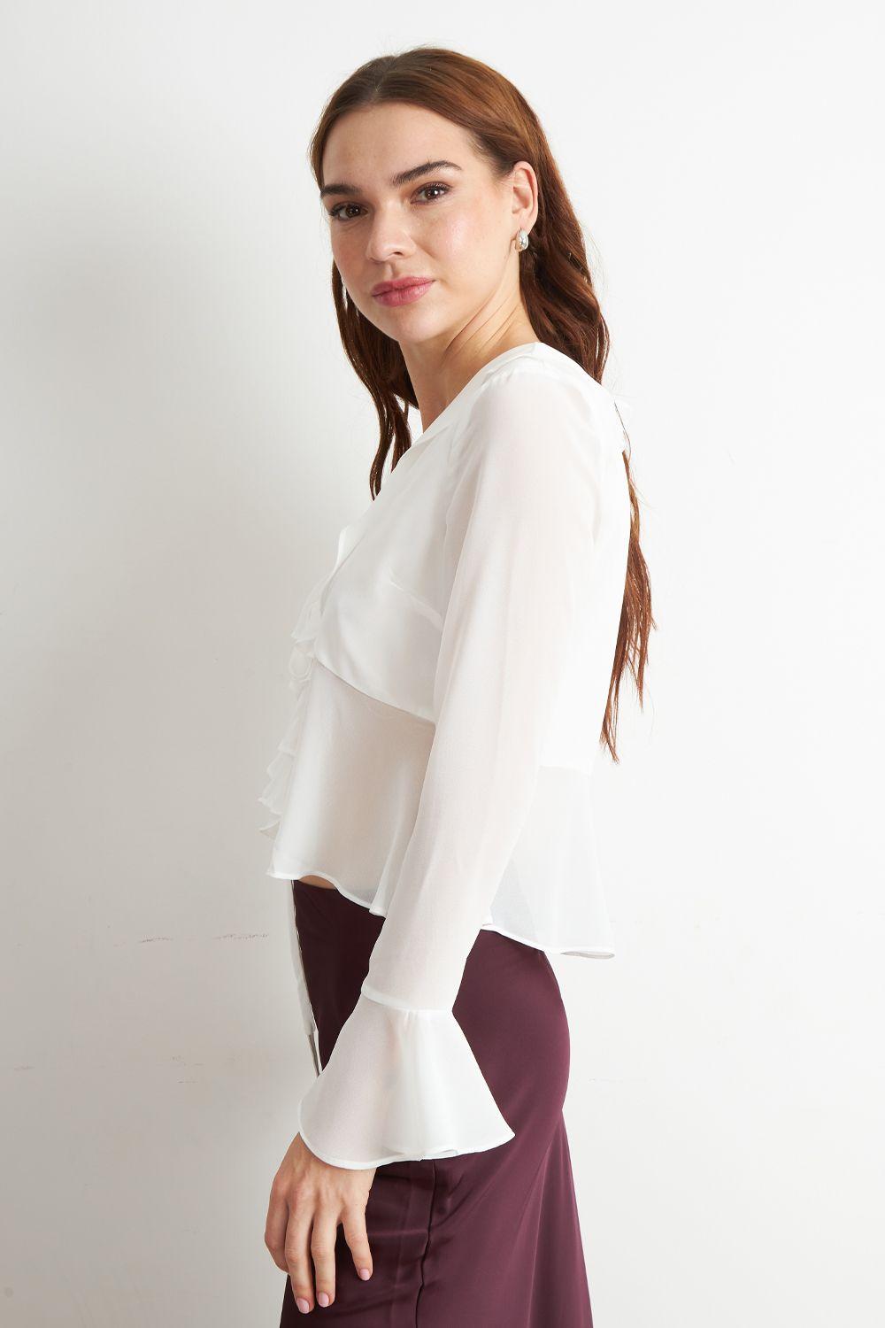 Blusa Vuelos Manga Larga Blanco Nicopoly-2