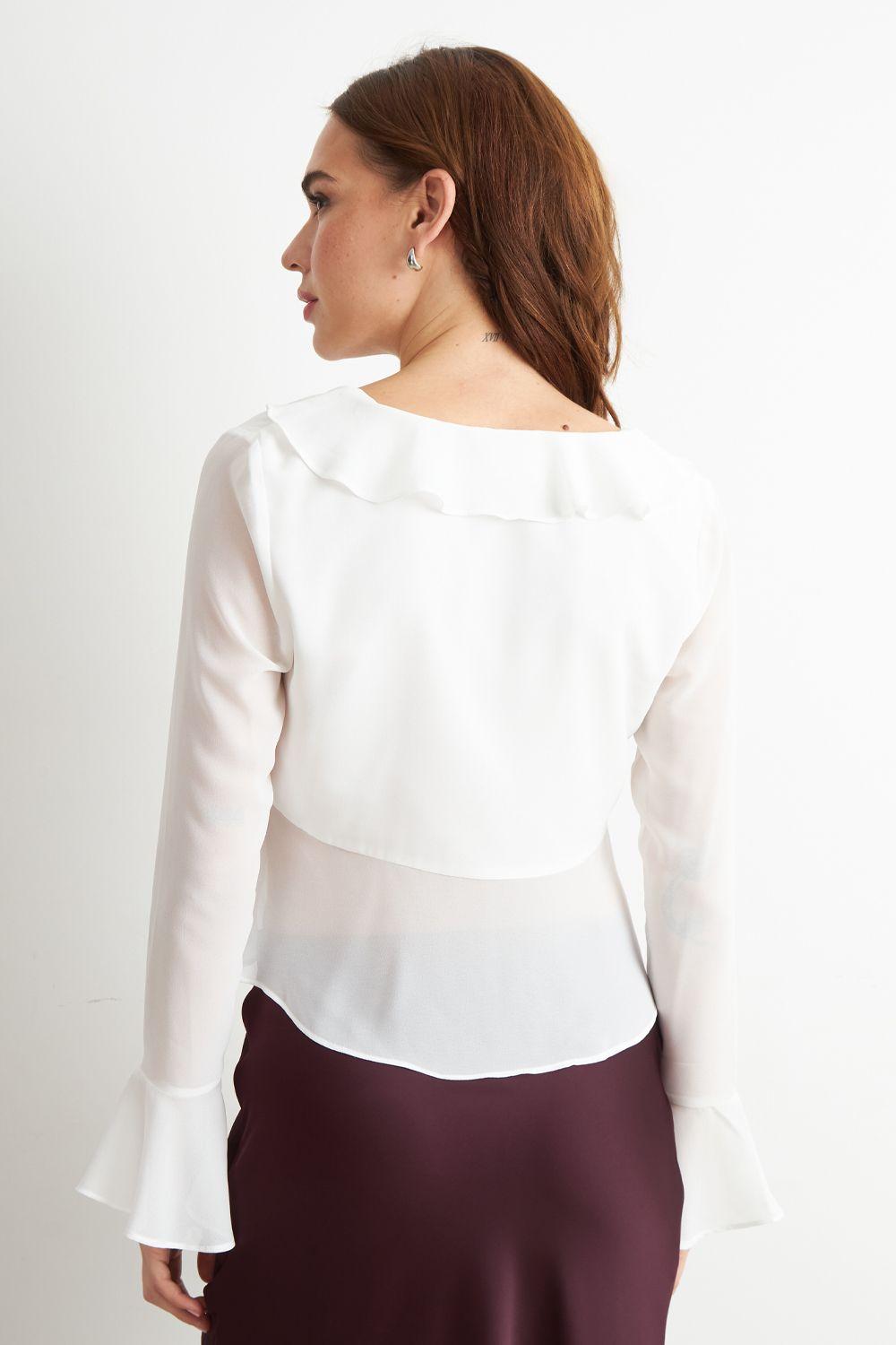 Blusa Vuelos Manga Larga Blanco Nicopoly-3