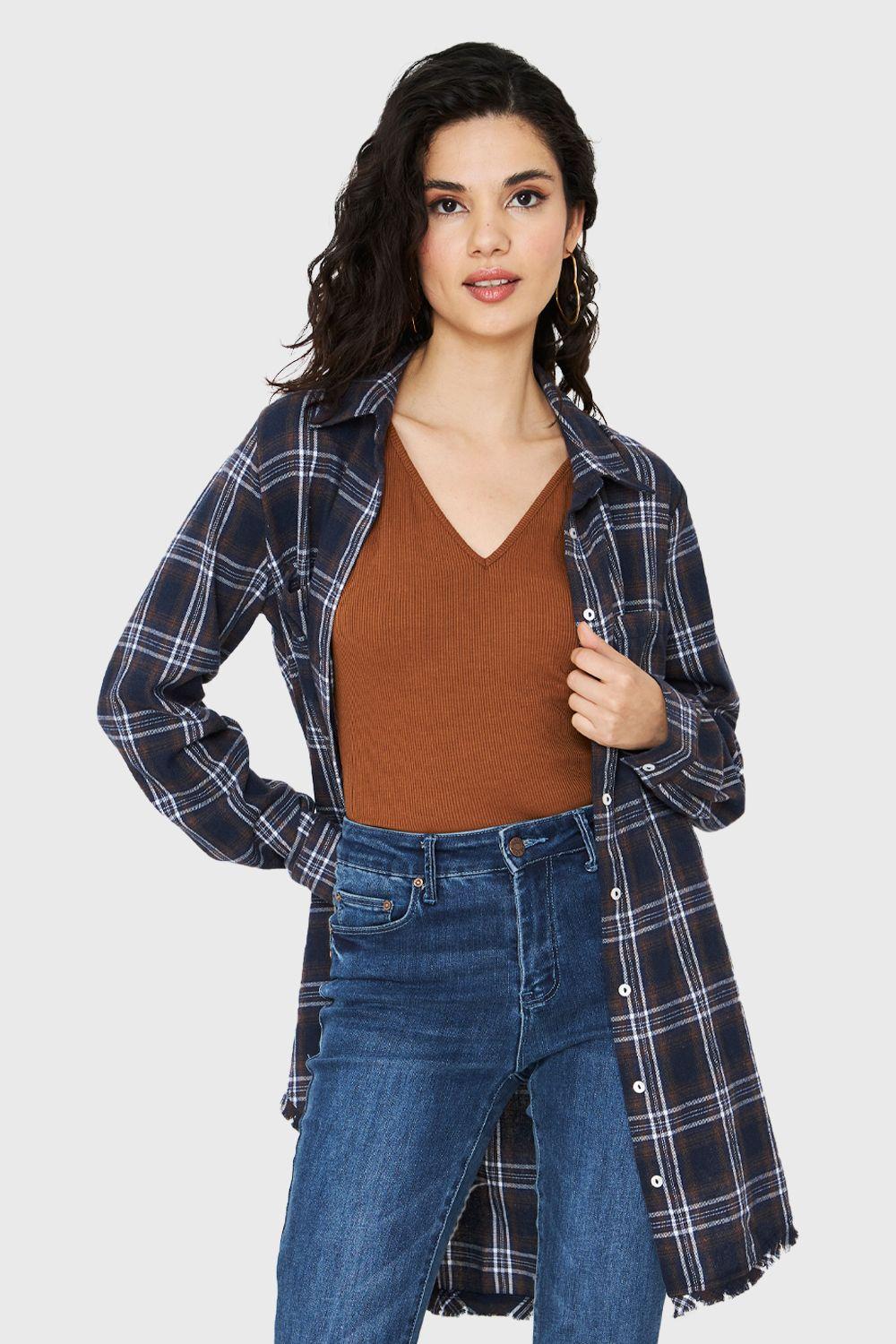 Camisa Cuadrillé Flecos Azul Marino Nicopoly-0