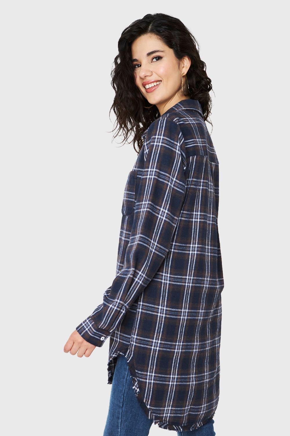 Camisa Cuadrillé Flecos Azul Marino Nicopoly-3