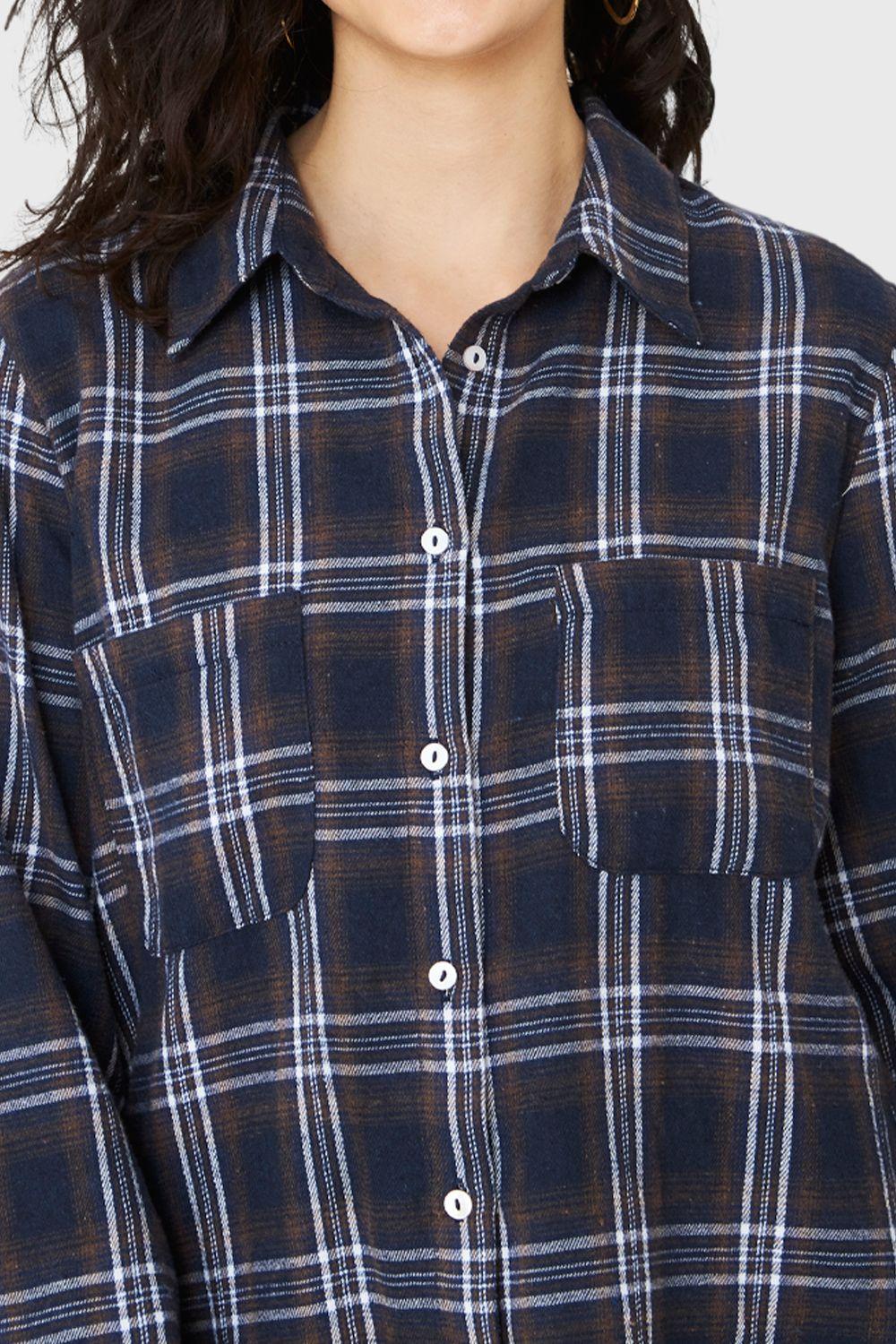 Camisa Cuadrillé Flecos Azul Marino Nicopoly-5