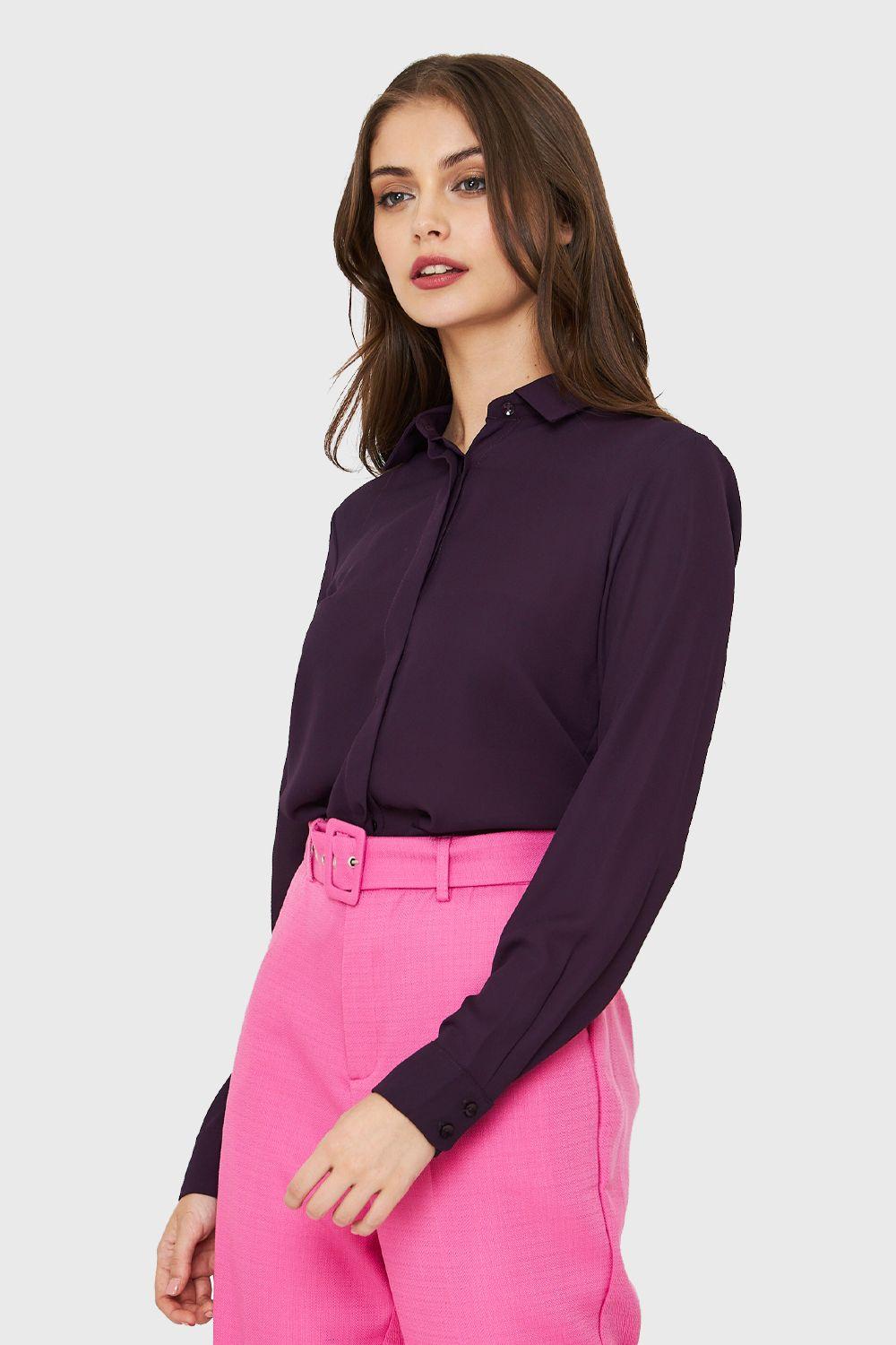 Blusa Básica Botonera Invisible Morado Nicopoly-2