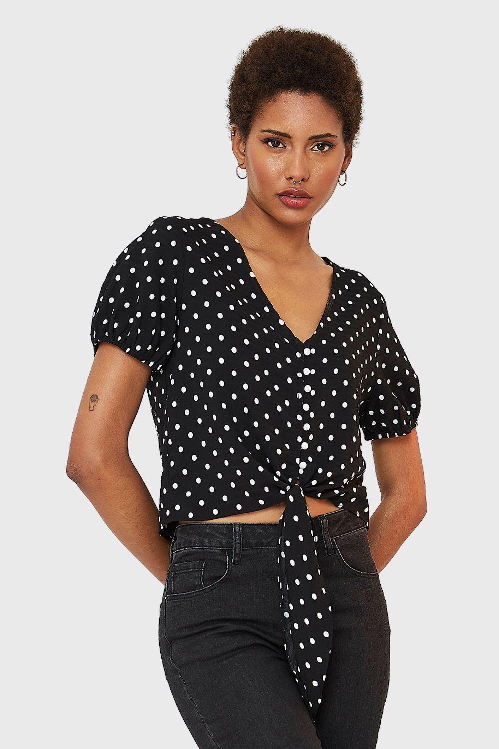 Blusa Lunares Y Nudo Negro Nicopoly-0