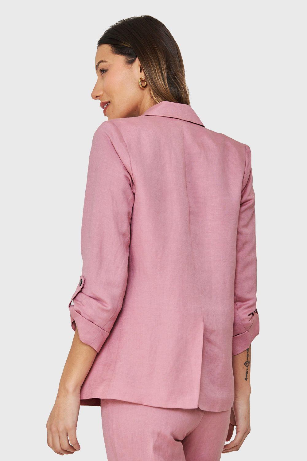 Blazer Tipo Lino Manga 3/4 Ajustable Rosado Nicopoly-3