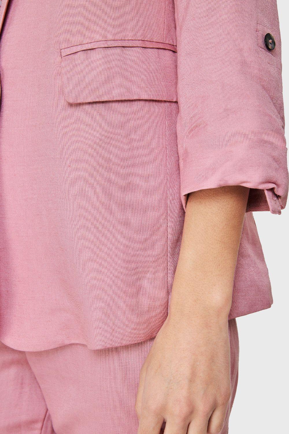 Blazer Tipo Lino Manga 3/4 Ajustable Rosado Nicopoly-5