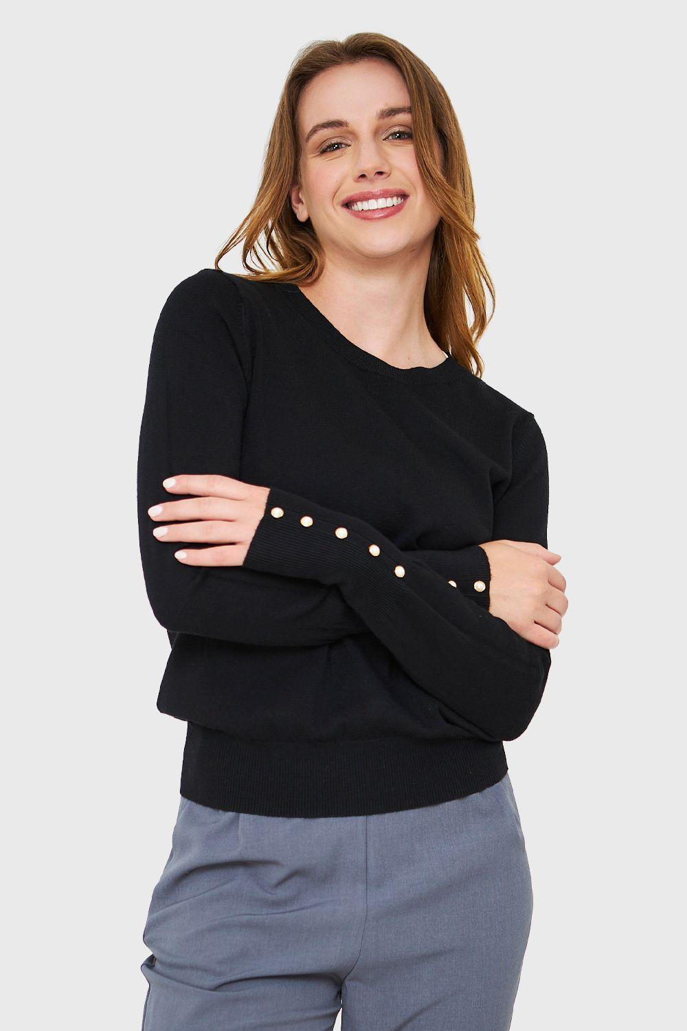Sweater Detalle Perla Negro Nicopoly-0