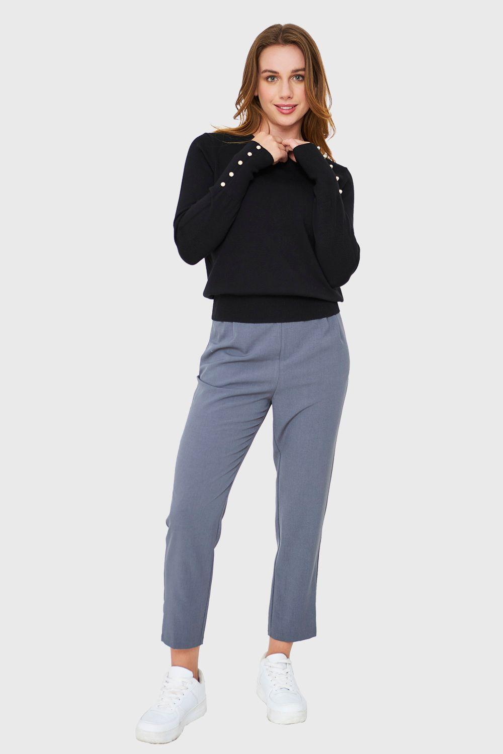 Sweater Detalle Perla Negro Nicopoly-1