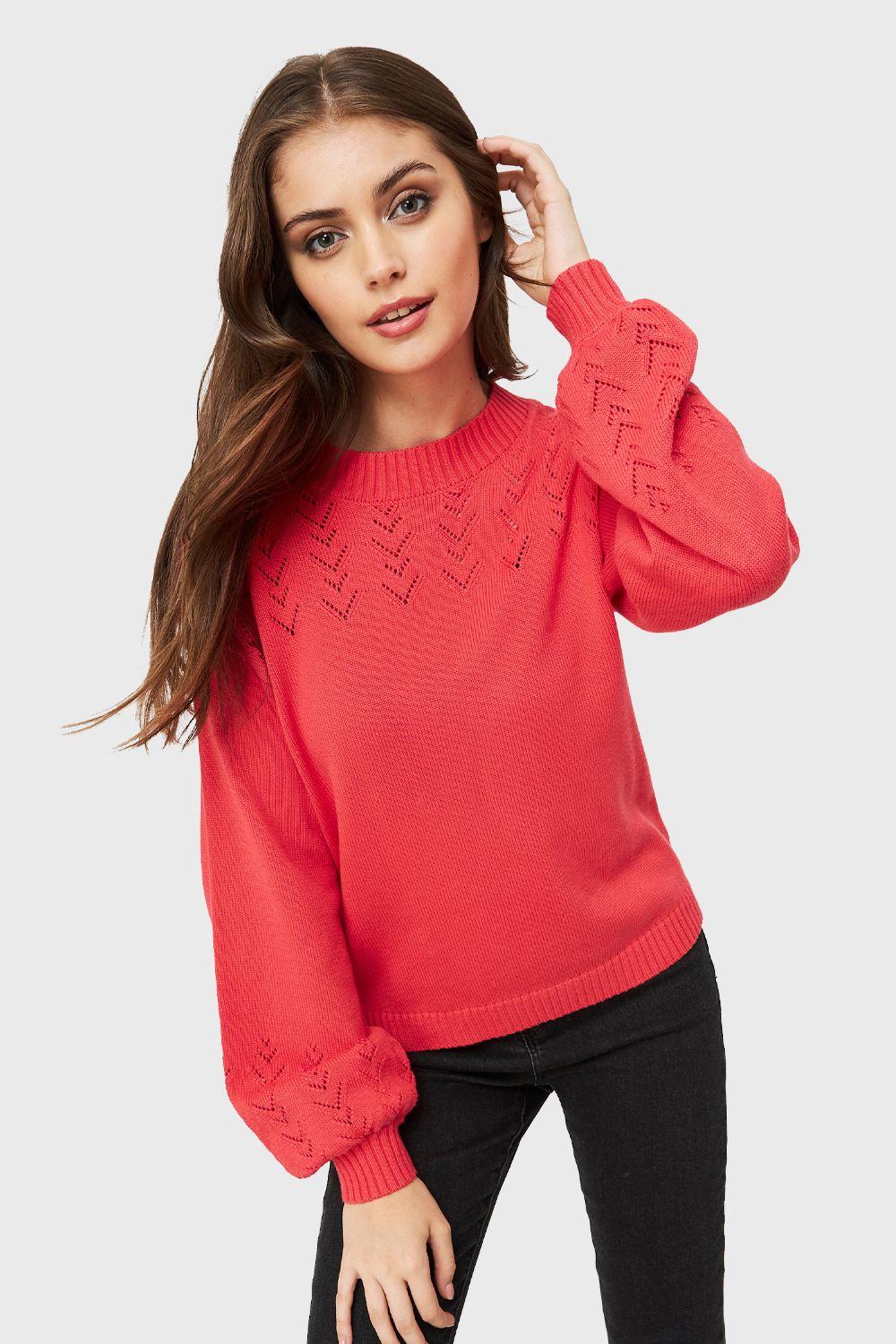 Sweater Tipo Hilo Manga Globo Coral Nicopoly-0