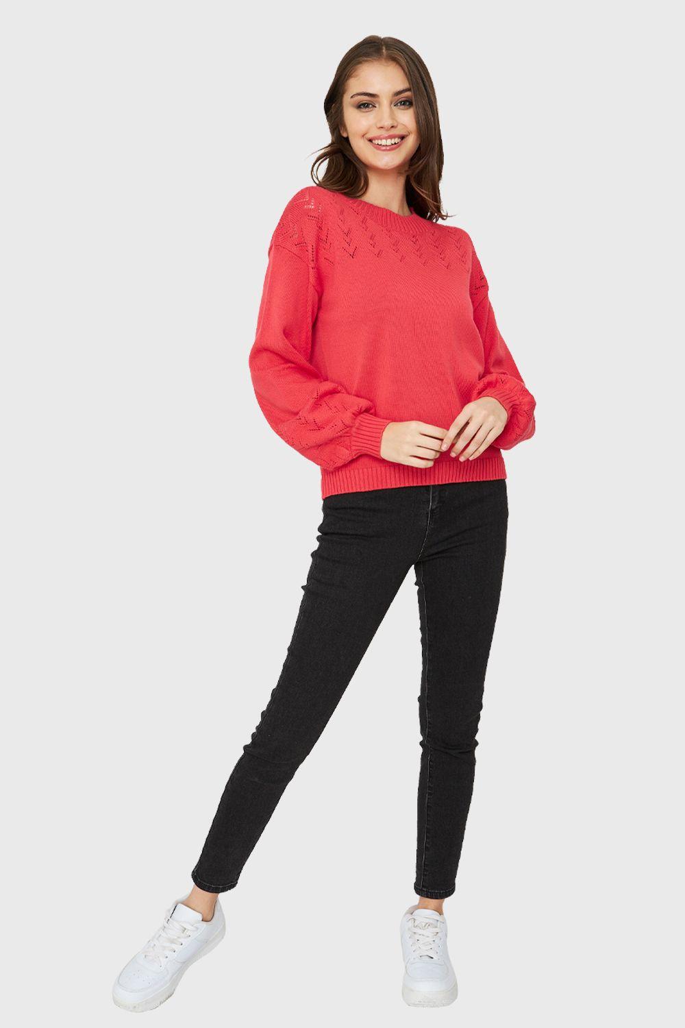 Sweater Tipo Hilo Manga Globo Coral Nicopoly-1