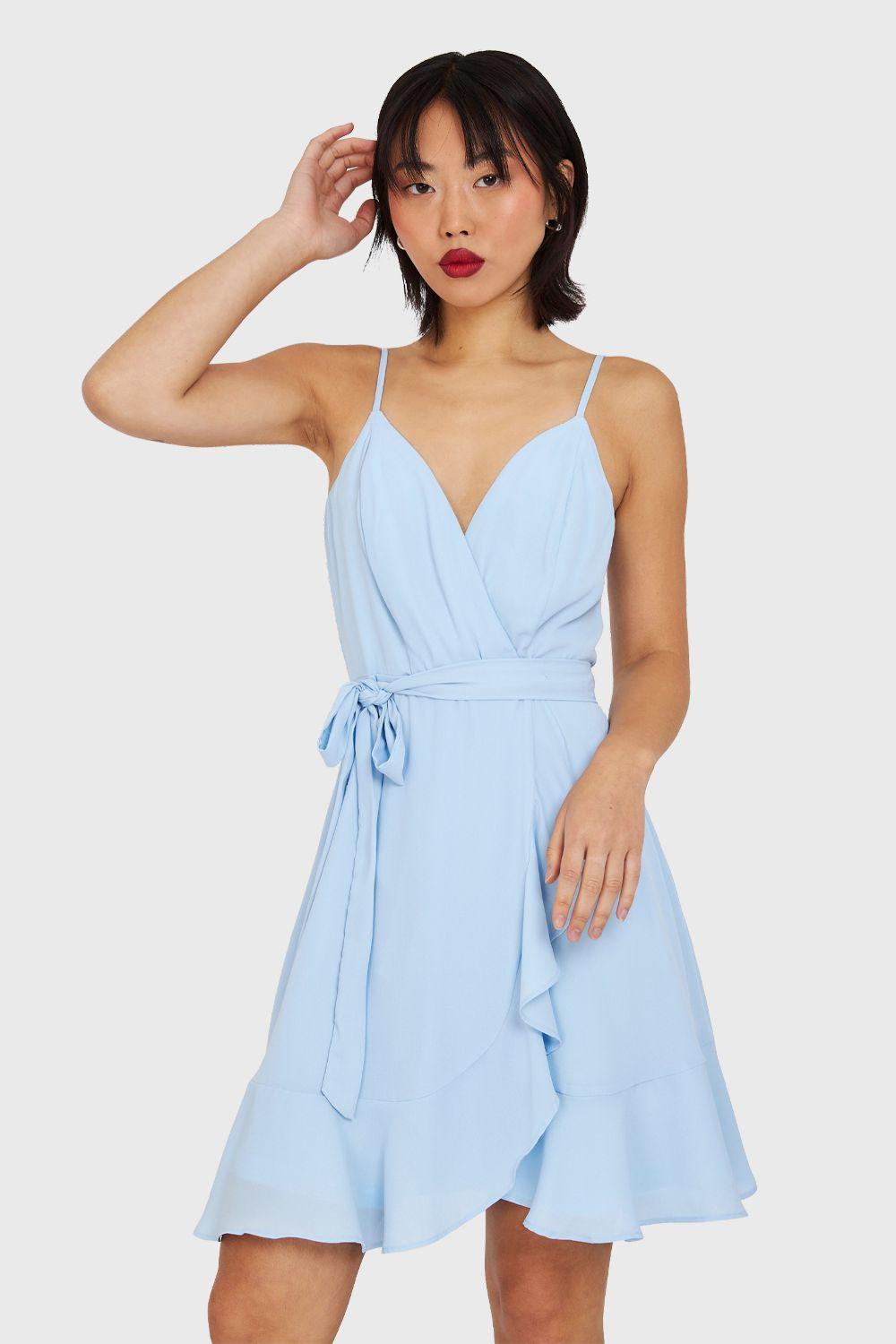 Vestido Corto Tulipán Celeste Nicopoly-4