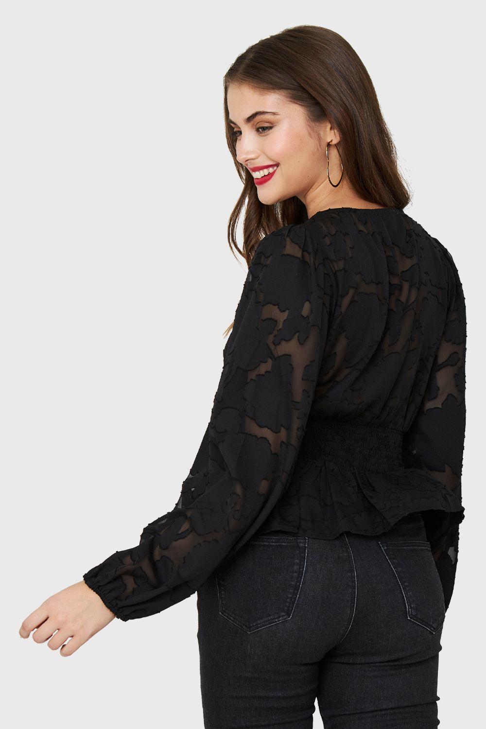 Blusa Transparente Flores Negro Nicopoly-3