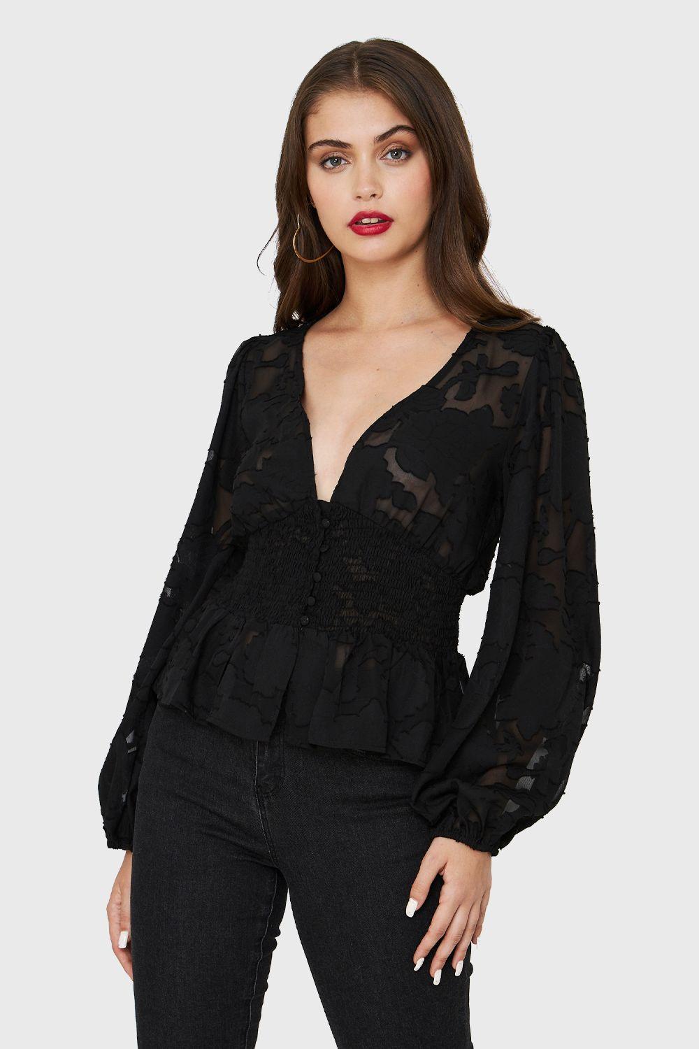 Blusa Transparente Flores Negro Nicopoly-4