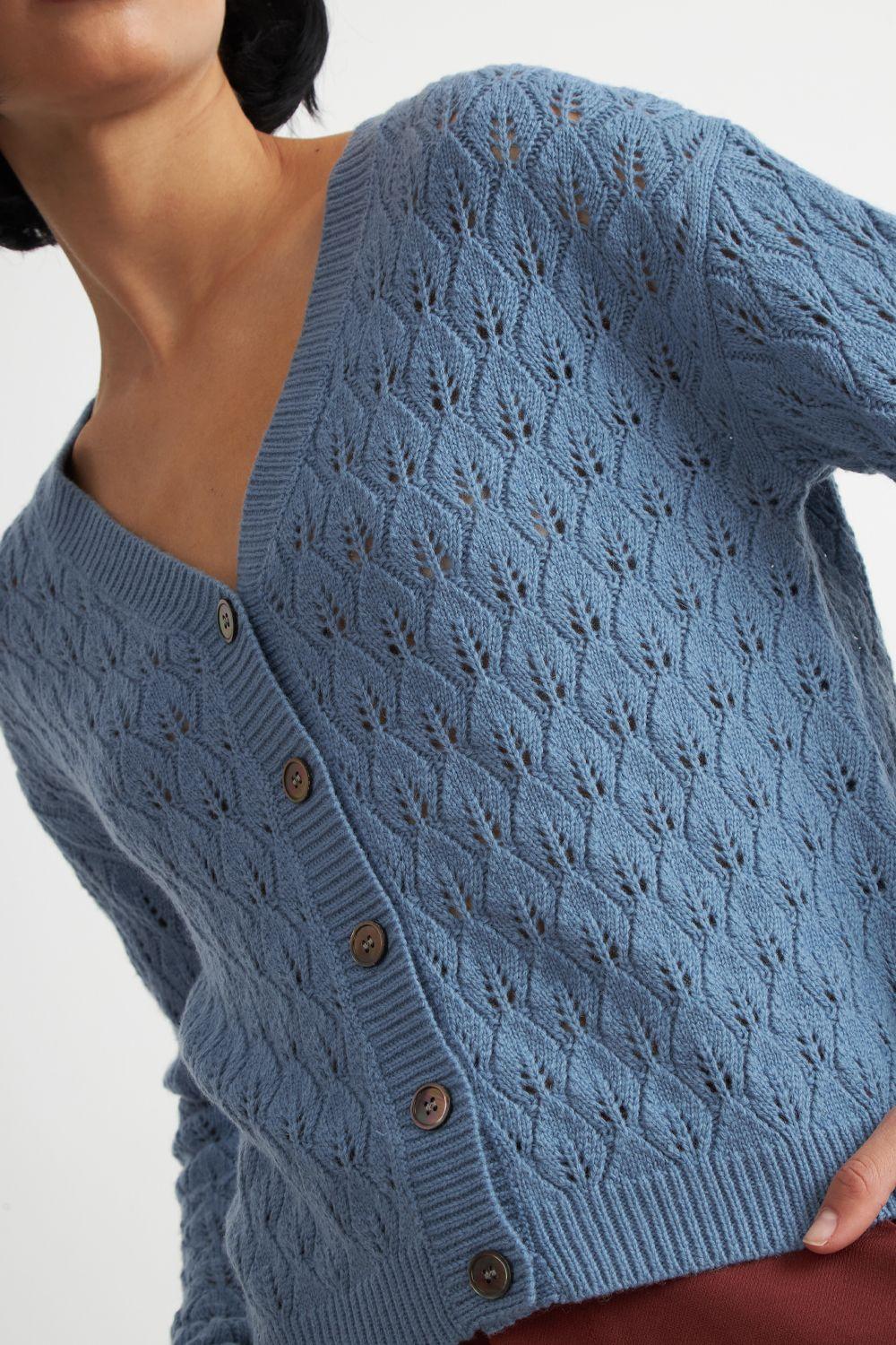 Cárdigan Tejido Calado Cuello V Celeste Nicopoly-5