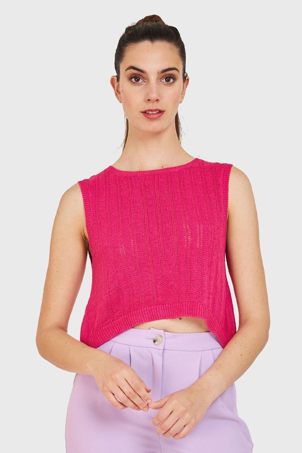 Polera Tipo Tejida Lazos Espalda Fucsia Nicopoly-0