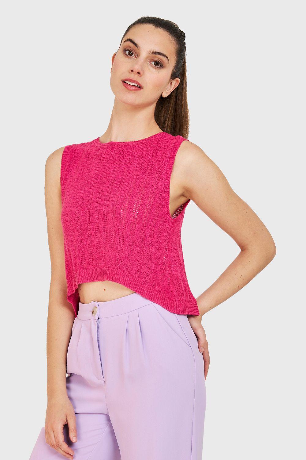 Polera Tipo Tejida Lazos Espalda Fucsia Nicopoly-2