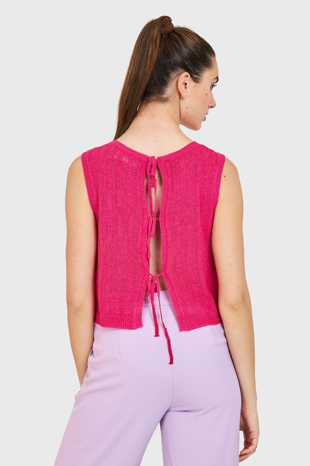 Polera Tipo Tejida Lazos Espalda Fucsia Nicopoly-3