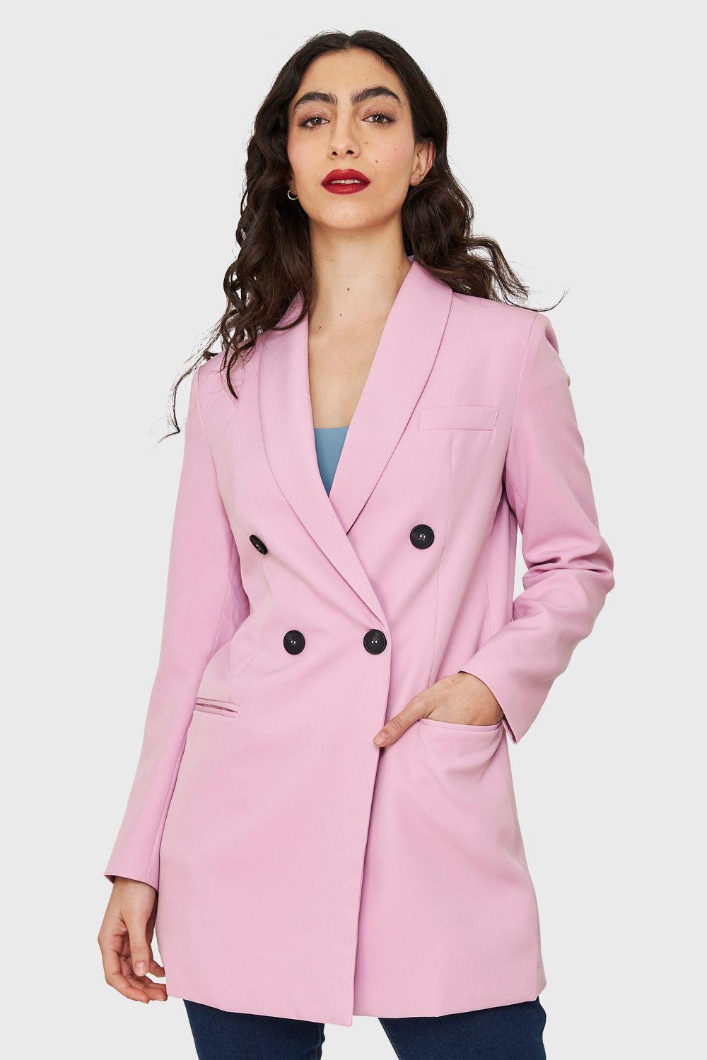 Blazer Largo Cuatro Botones Malva Nicopoly-0