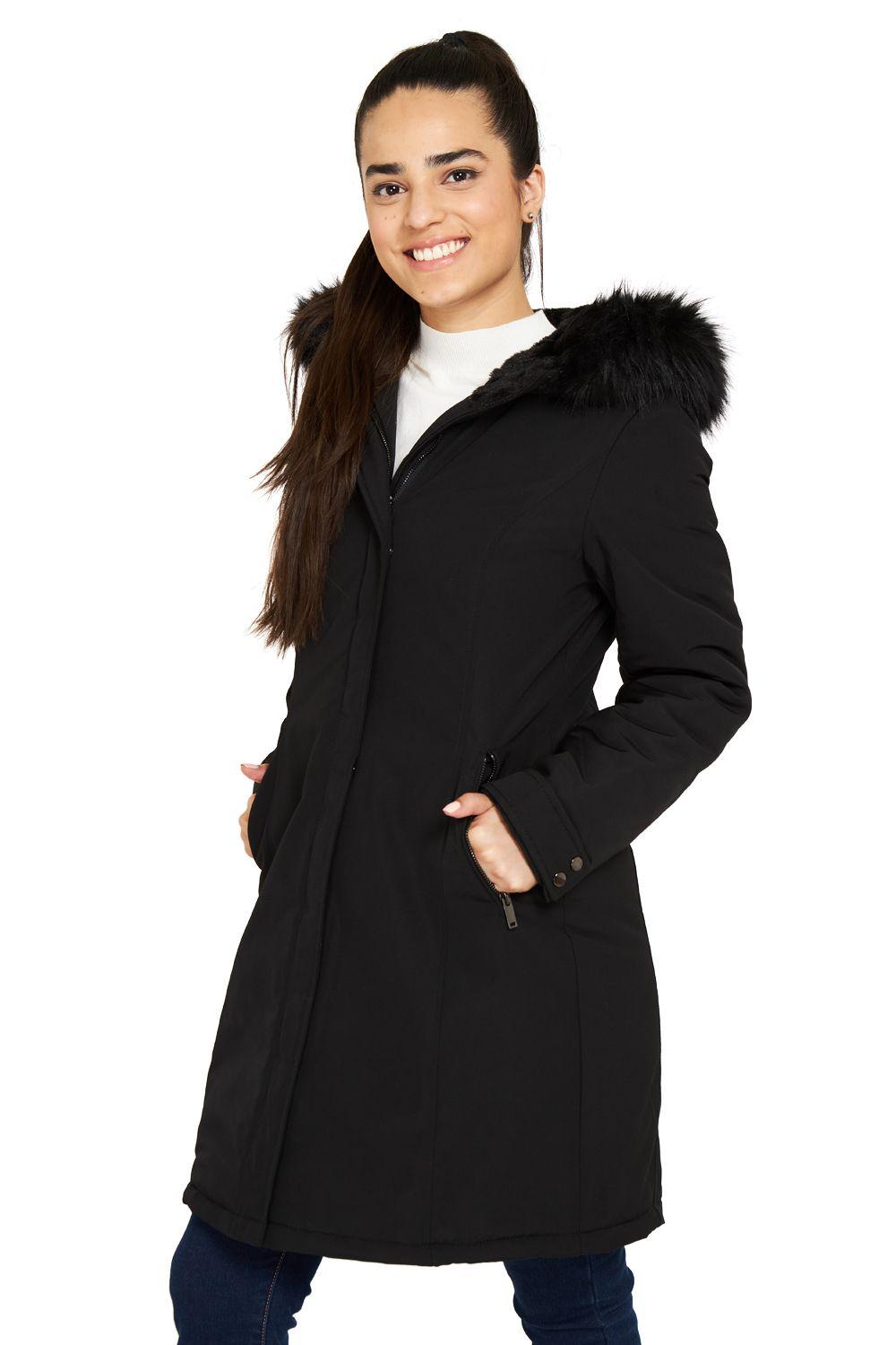 Parka Larga Pelo Desmontable Negro Nicopoly-0