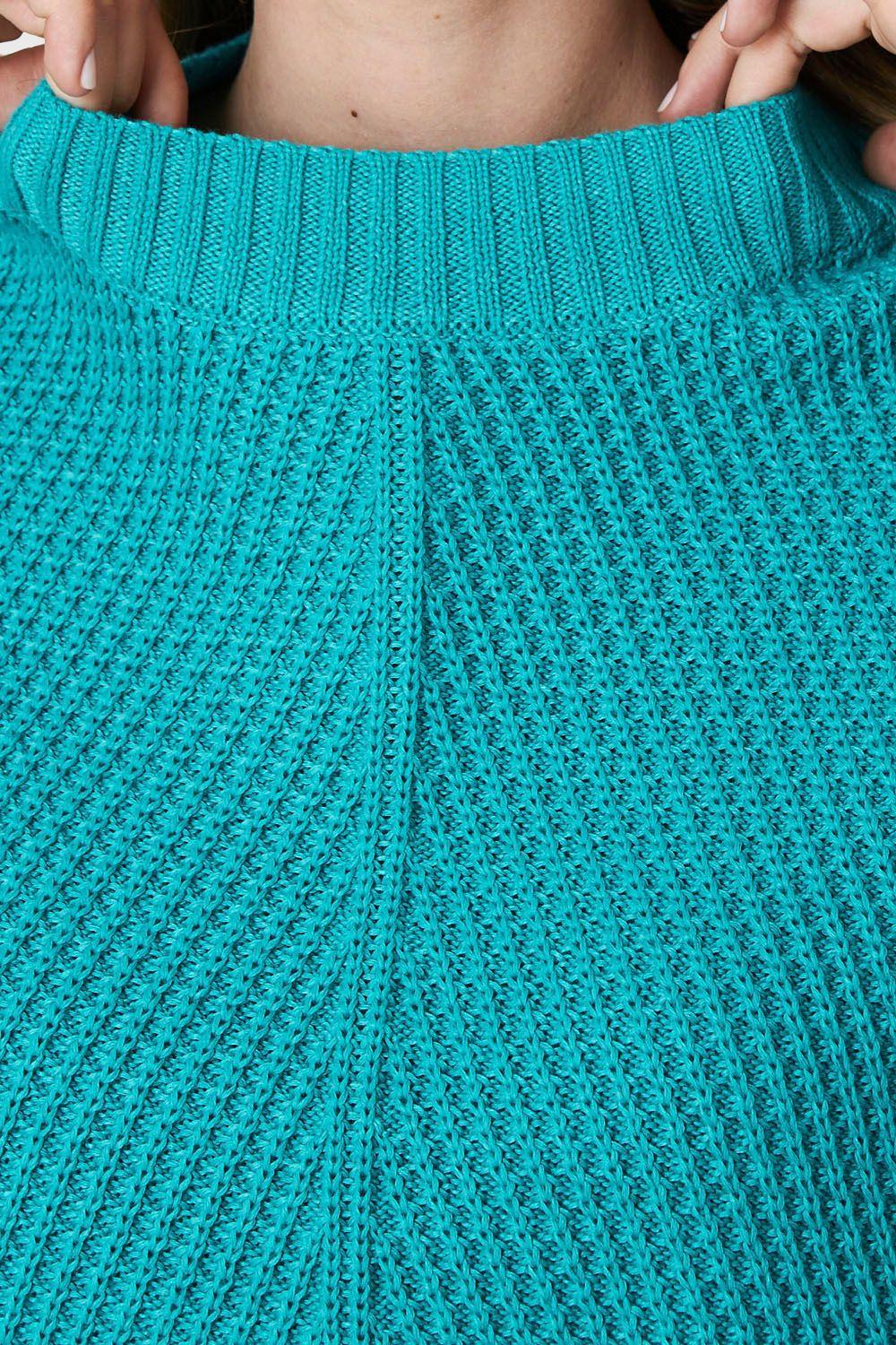 Sweater Acanalado Cuello Redondo Turquesa Nicopoly-5