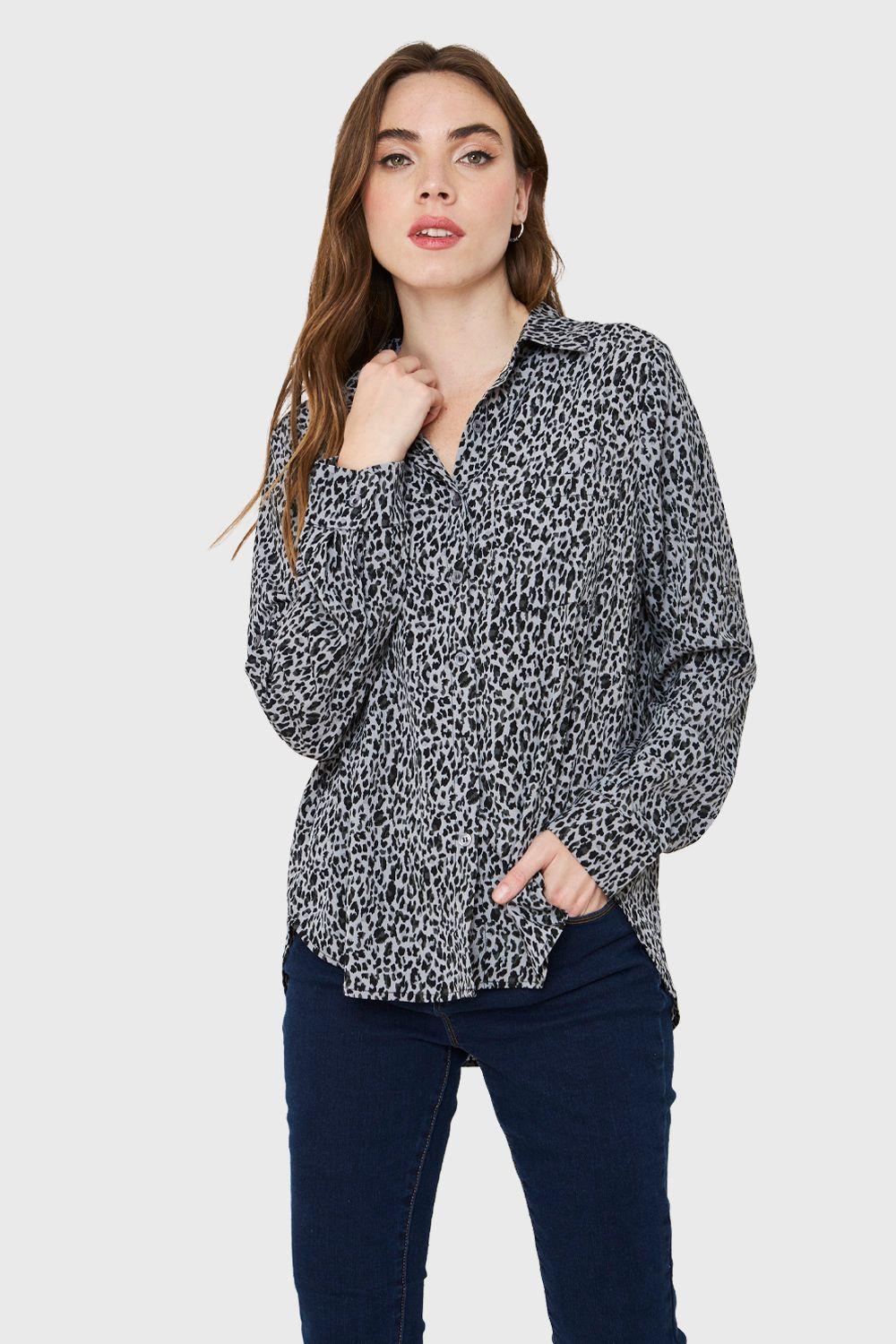 Blusa Bolsillo Animal Print Gris Nicopoly-0