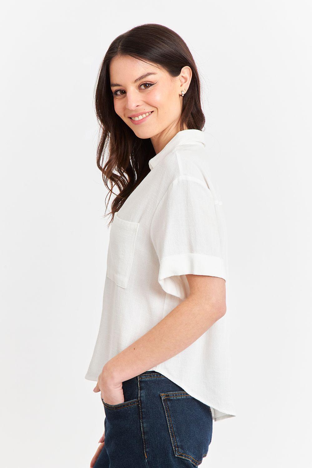 Camisa Básica Tipo Lino Blanco Nicopoly-2
