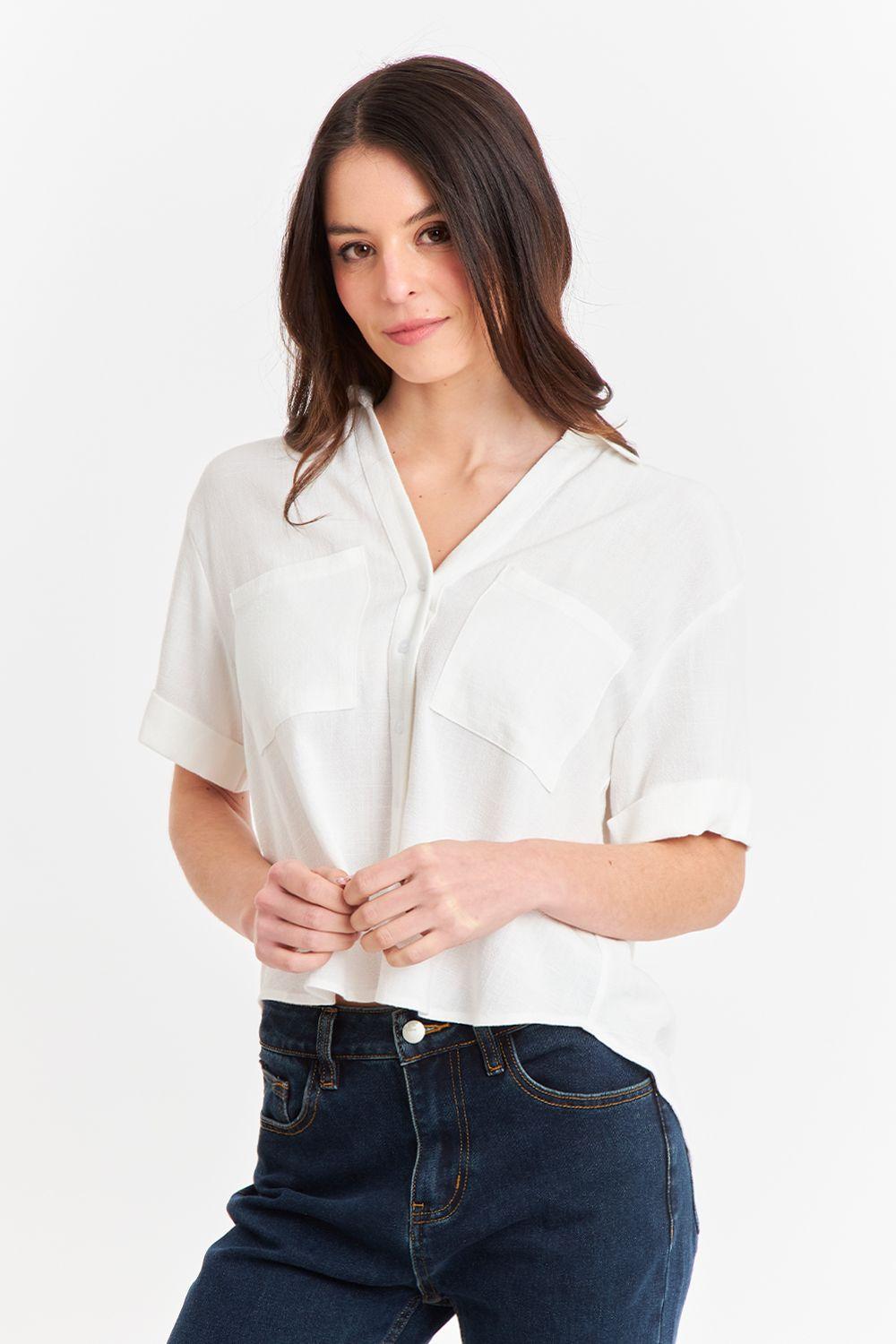 Camisa Básica Tipo Lino Blanco Nicopoly-4