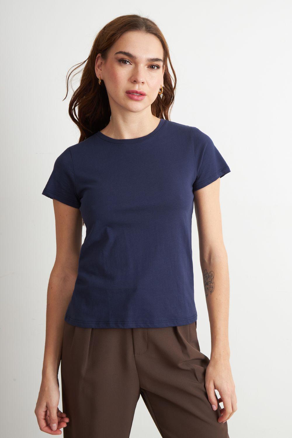 Polera Básica Cuello Redondo Azul Marino Nicopoly-4