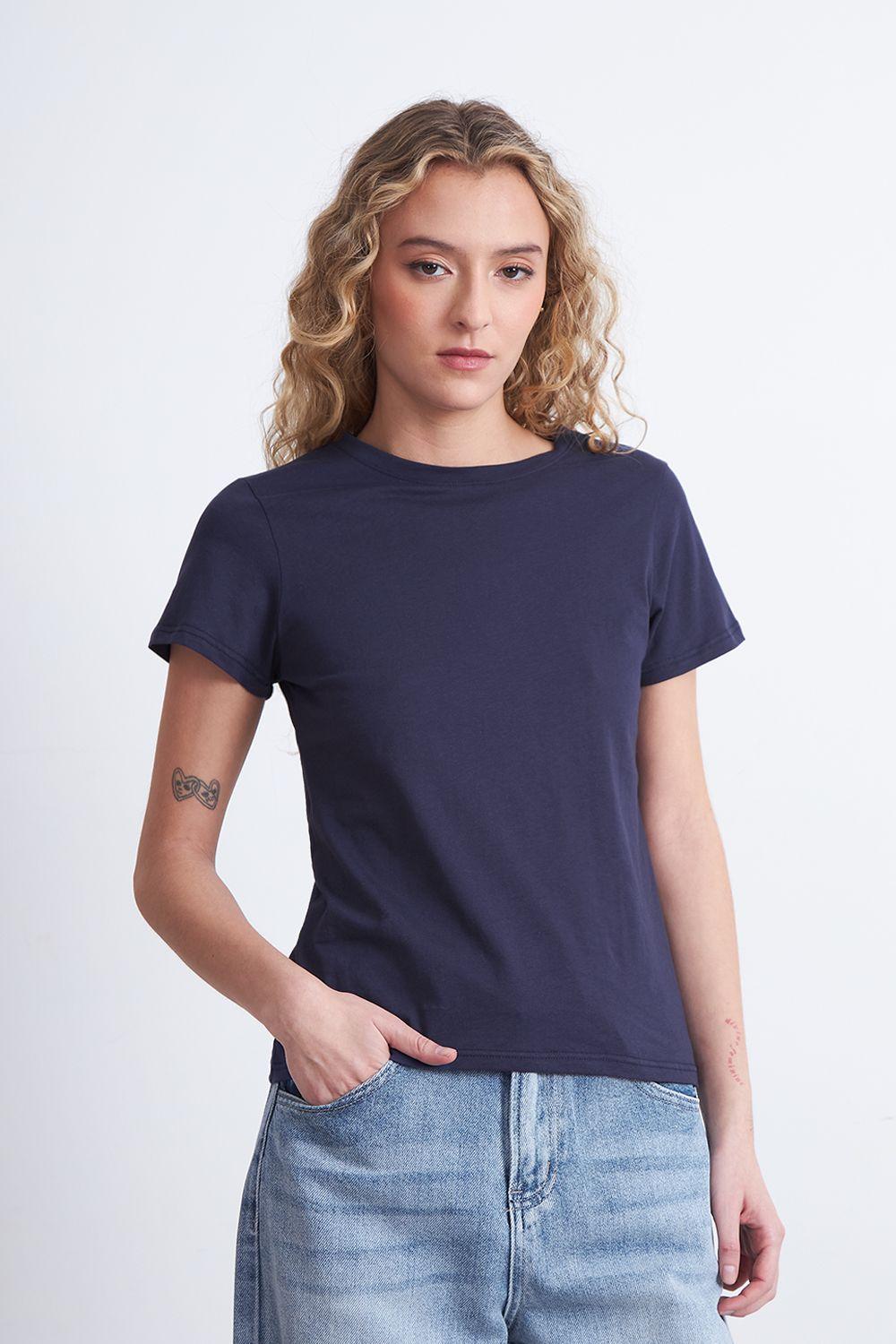 Polera Básica Cuello Redondo Azul Marino Nicopoly-4