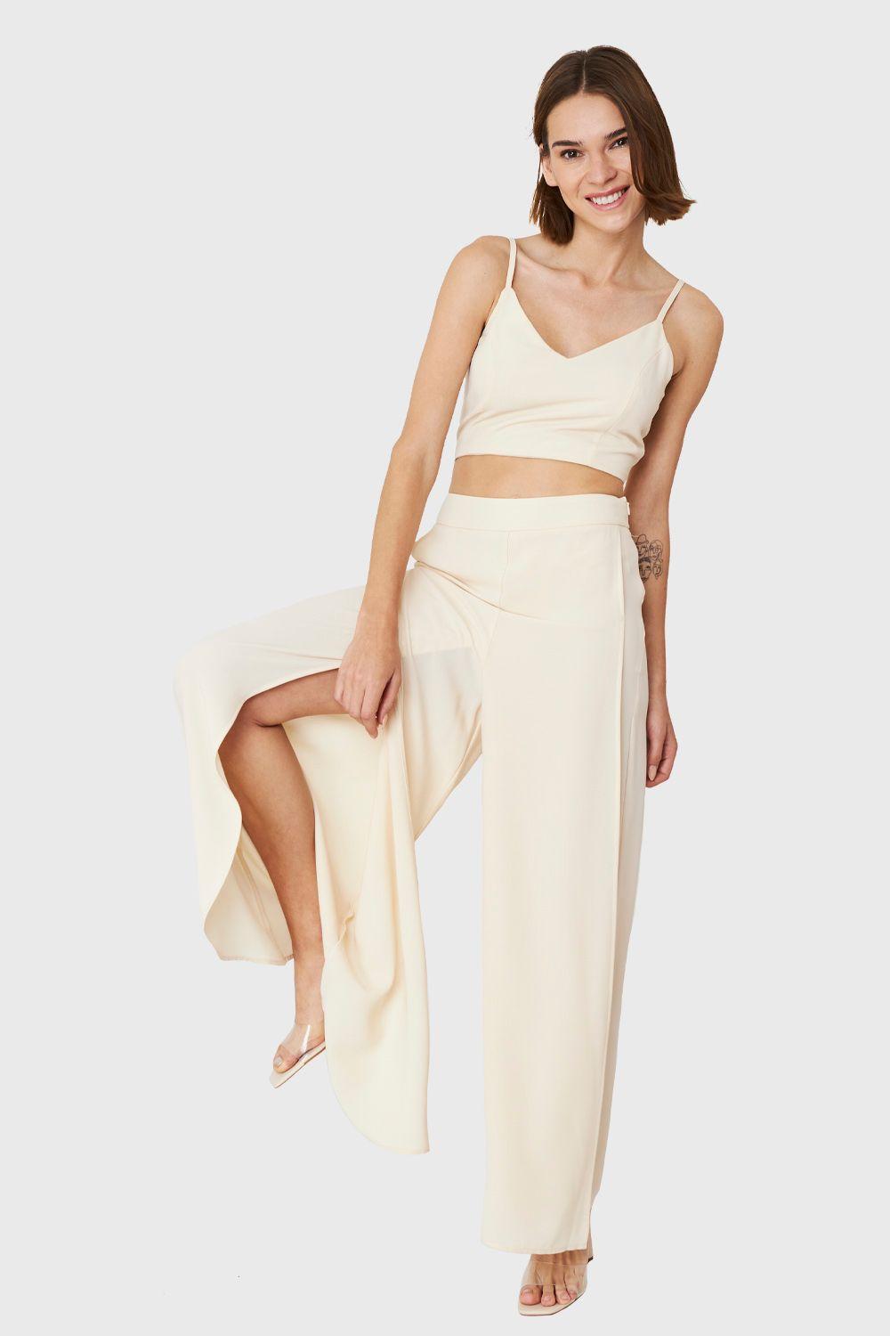 Pantalón Palazzo Crema Nicopoly-1