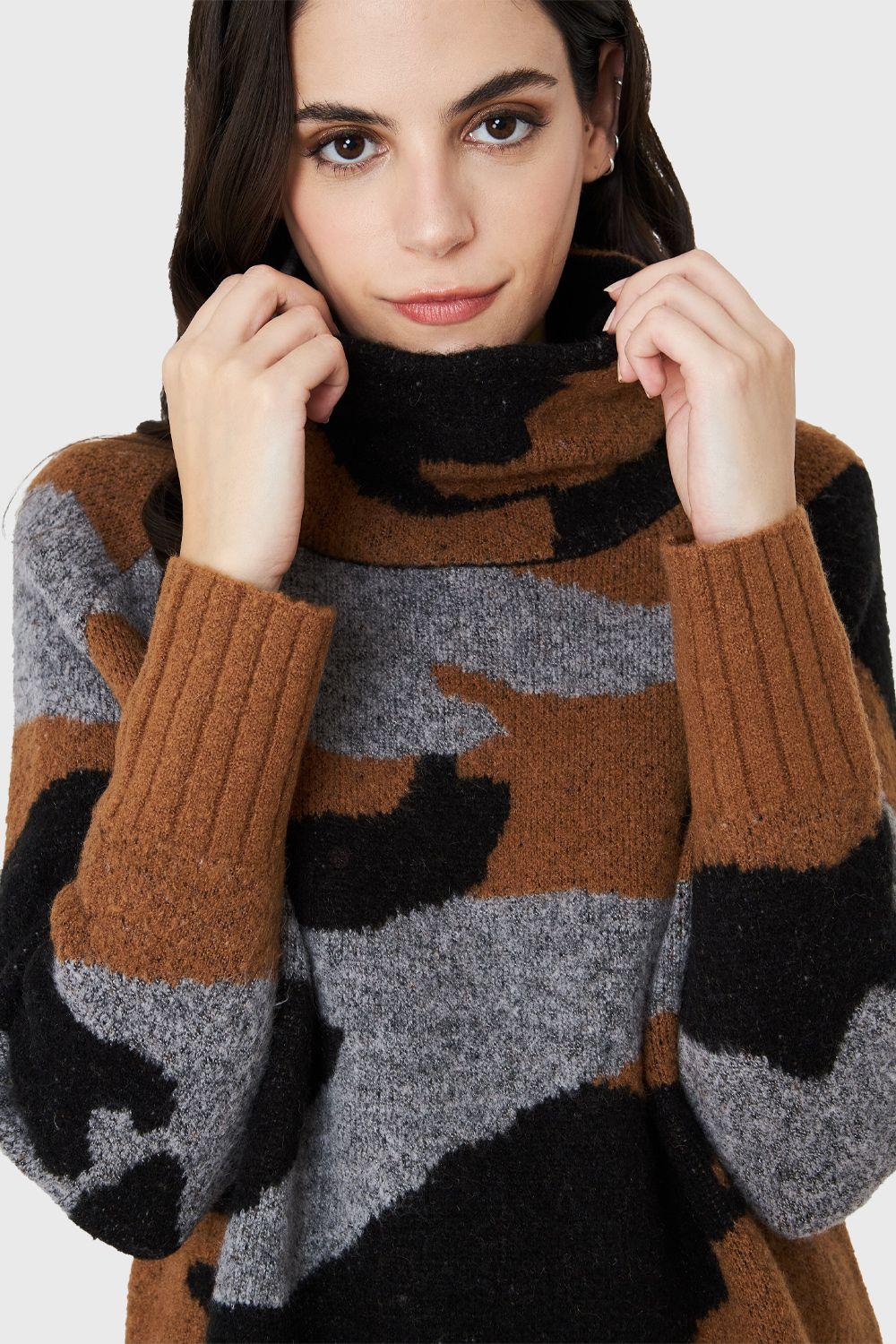 Sweater Cuello Alto Camuflaje Café Nicopoly-5