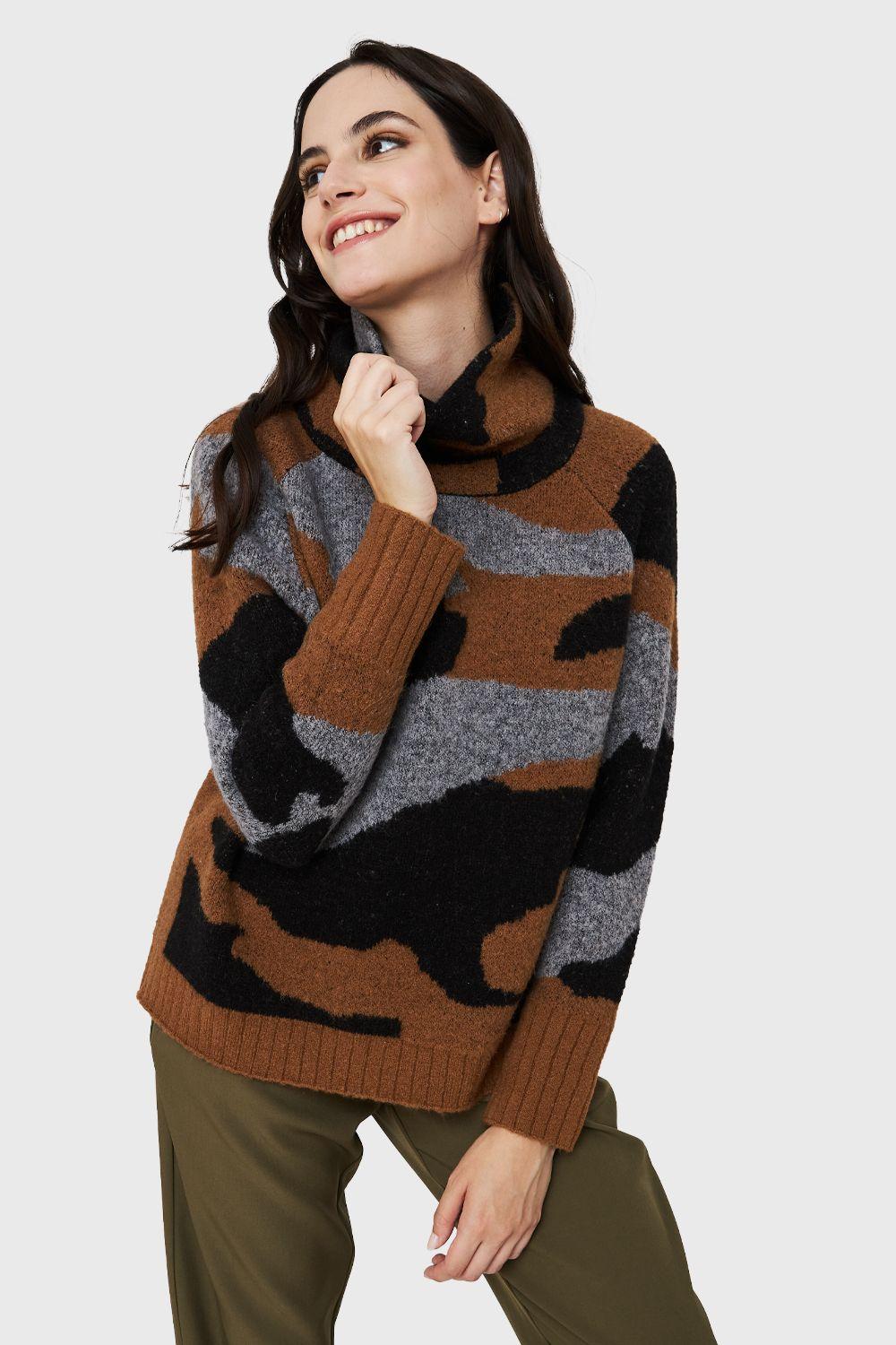 Sweater Cuello Alto Camuflaje Café Nicopoly-0