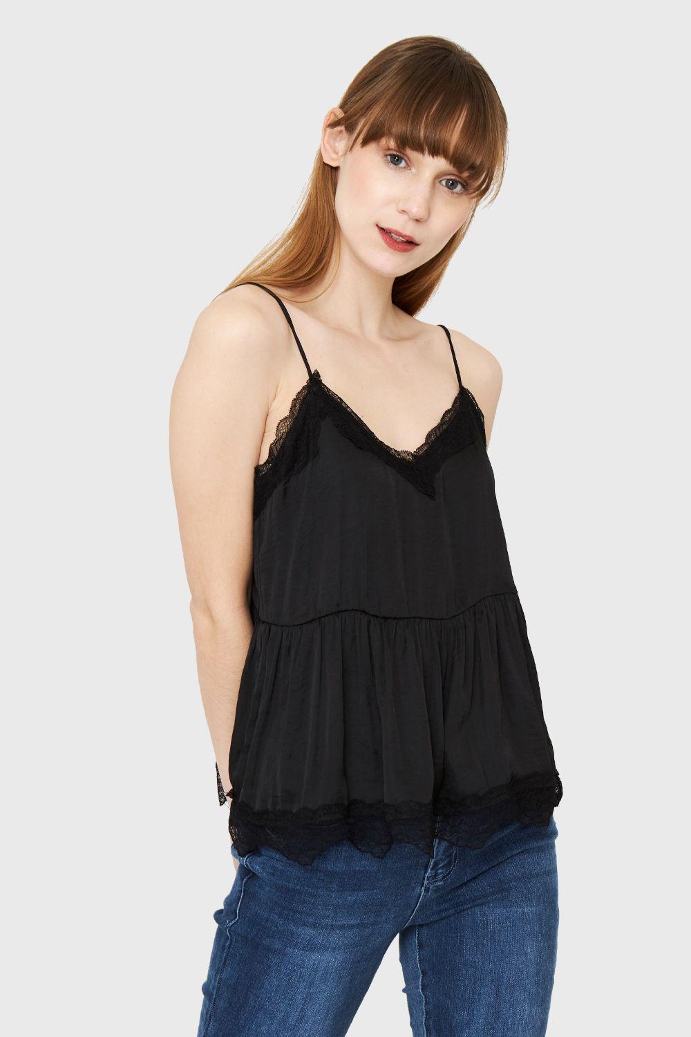Top Tipo Satín Peplum Negro Nicopoly-0