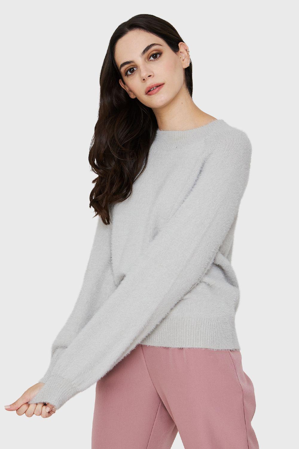 Sweater Peludito Manga Globo Gris Nicopoly-2