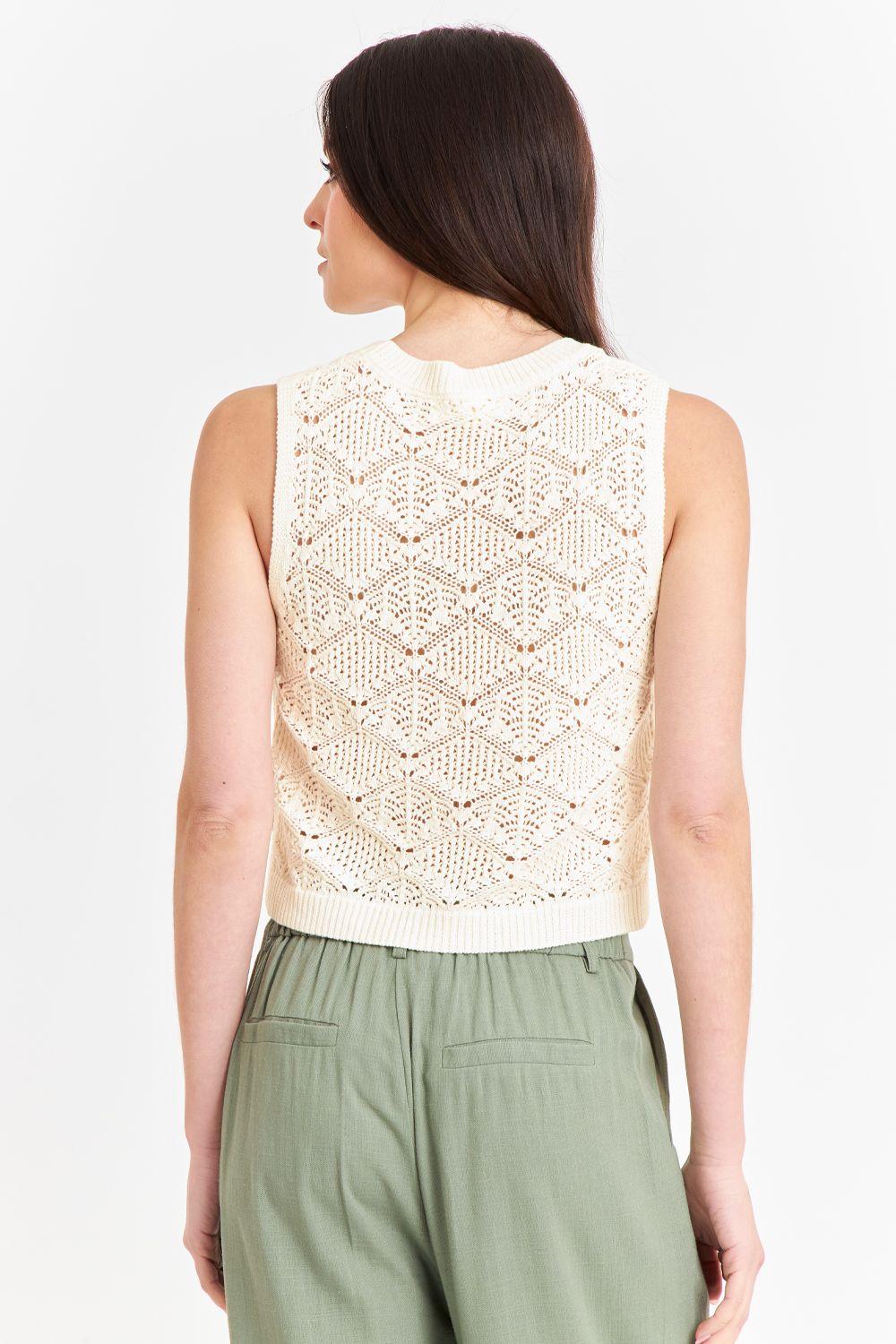 Polera Sin Mangas Tipo Crochet Blanco Nicopoly-3