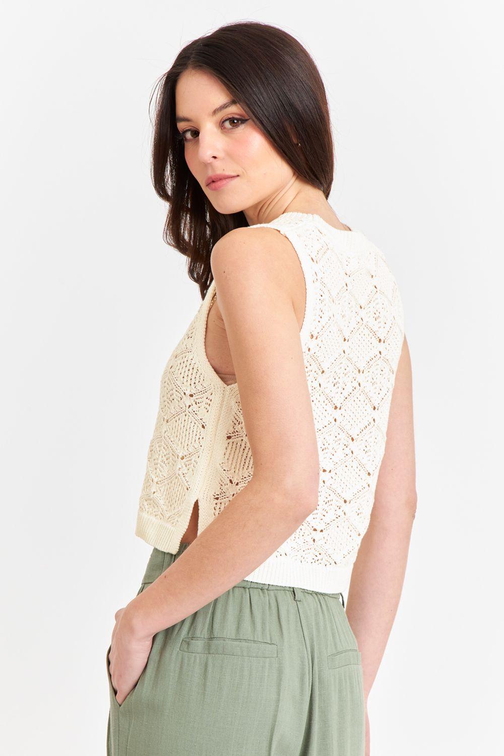 Polera Sin Mangas Tipo Crochet Blanco Nicopoly-4