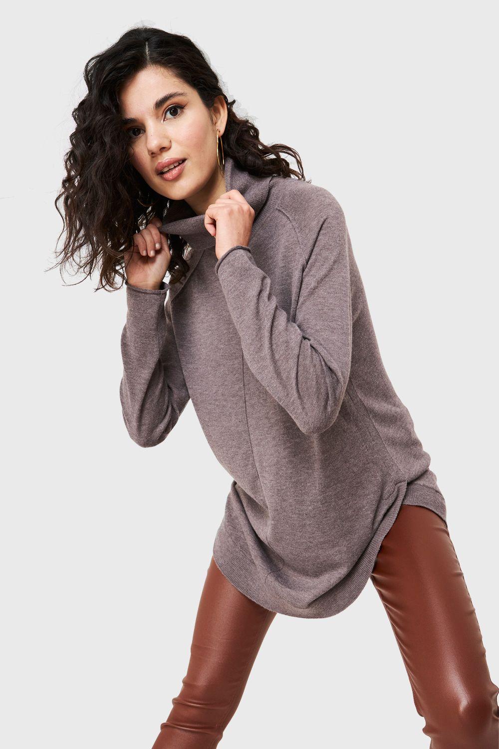 Tejido Cuello Tortuga Holgado Taupe Nicopoly-4