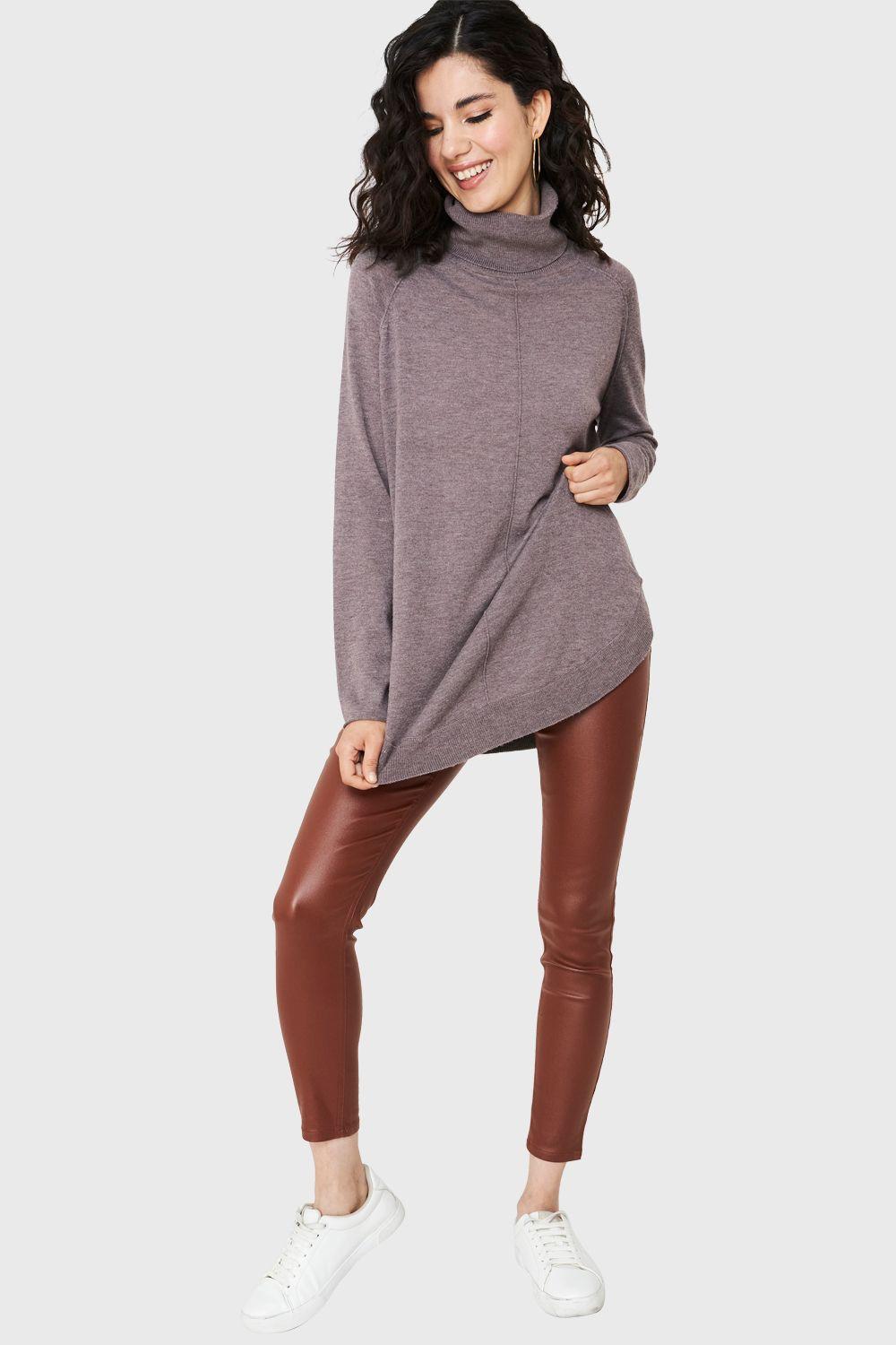 Tejido Cuello Tortuga Holgado Taupe Nicopoly-1