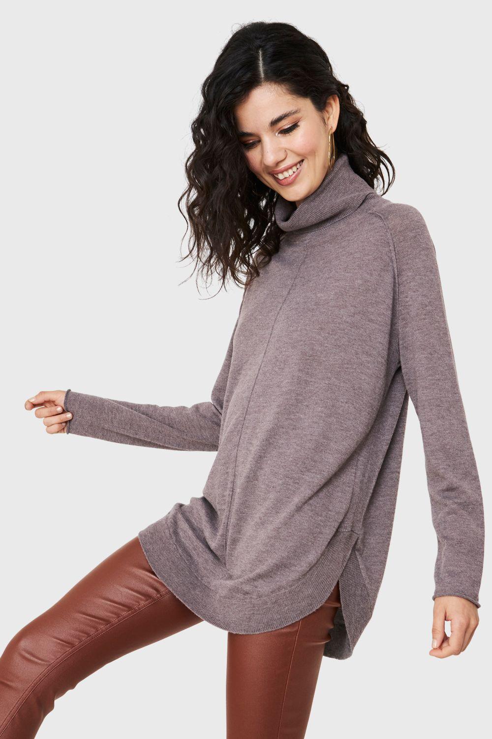 Tejido Cuello Tortuga Holgado Taupe Nicopoly-2