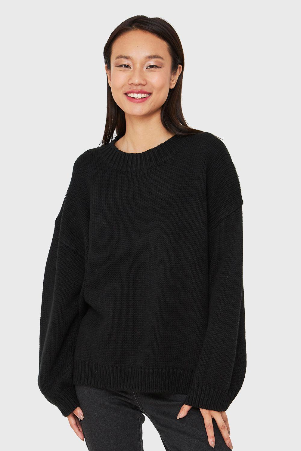 Sweater Básico Holgado Negro  Nicopoly-0